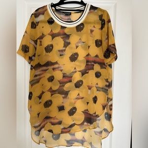 Topshop Sheer Floral Print High Low Hem Blouse Size 6